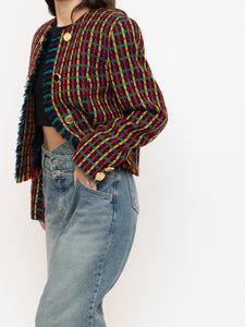 Vintage x Made in Vancouver x Black Colourful Tweed Blazer (S, M)