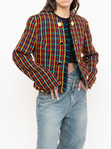 Vintage x Made in Vancouver x Black Colourful Tweed Blazer (S, M)