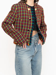 Vintage x Made in Vancouver x Black Colourful Tweed Blazer (S, M)
