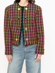 Vintage x Made in Vancouver x Black Colourful Tweed Blazer (S, M)