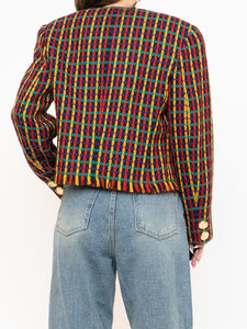 Vintage x Made in Vancouver x Black Colourful Tweed Blazer (S, M)