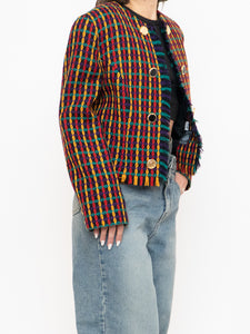 Vintage x Made in Vancouver x Black Colourful Tweed Blazer (S, M)