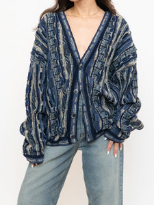 Vintage x Made in Canada x TOSANI Blue Raised Knit Cardigan (XS-XL)