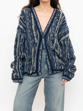Load image into Gallery viewer, Vintage x Made in Canada x TOSANI Blue Raised Knit Cardigan (XS-XL)