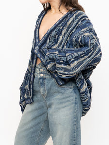 Vintage x Made in Canada x TOSANI Blue Raised Knit Cardigan (XS-XL)