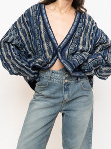 Vintage x Made in Canada x TOSANI Blue Raised Knit Cardigan (XS-XL)