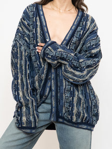 Vintage x Made in Canada x TOSANI Blue Raised Knit Cardigan (XS-XL)