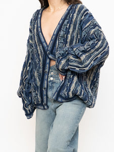 Vintage x Made in Canada x TOSANI Blue Raised Knit Cardigan (XS-XL)
