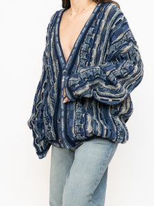Vintage x Made in Canada x TOSANI Blue Raised Knit Cardigan (XS-XL)
