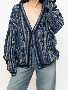 Vintage x Made in Canada x TOSANI Blue Raised Knit Cardigan (XS-XL)