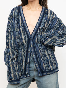 Vintage x Made in Canada x TOSANI Blue Raised Knit Cardigan (XS-XL)