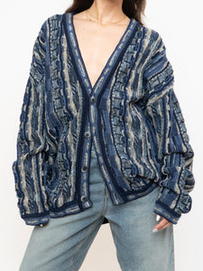 Vintage x Made in Canada x TOSANI Blue Raised Knit Cardigan (XS-XL)