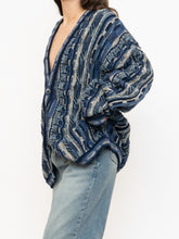 Load image into Gallery viewer, Vintage x Made in Canada x TOSANI Blue Raised Knit Cardigan (XS-XL)