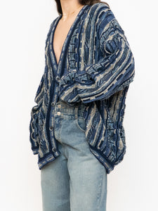 Vintage x Made in Canada x TOSANI Blue Raised Knit Cardigan (XS-XL)