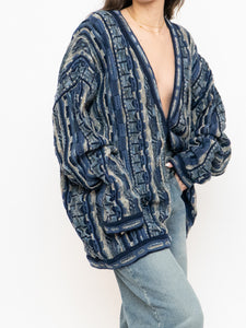 Vintage x Made in Canada x TOSANI Blue Raised Knit Cardigan (XS-XL)