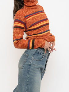 Vintage x Made in Korea x Orange Striped Knit Turtleneck (XS-M)