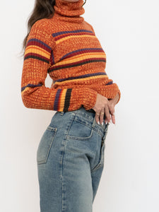 Vintage x Made in Korea x Orange Striped Knit Turtleneck (XS-M)