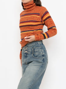 Vintage x Made in Korea x Orange Striped Knit Turtleneck (XS-M)