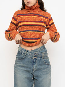 Vintage x Made in Korea x Orange Striped Knit Turtleneck (XS-M)