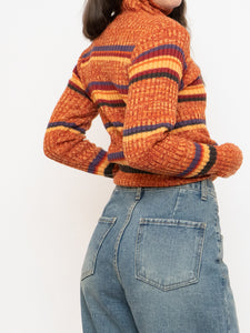Vintage x Made in Korea x Orange Striped Knit Turtleneck (XS-M)