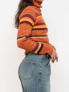 Vintage x Made in Korea x Orange Striped Knit Turtleneck (XS-M)