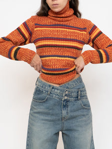 Vintage x Made in Korea x Orange Striped Knit Turtleneck (XS-M)