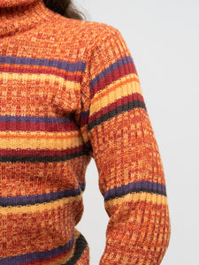 Vintage x Made in Korea x Orange Striped Knit Turtleneck (XS-M)