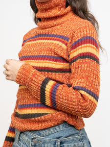 Vintage x Made in Korea x Orange Striped Knit Turtleneck (XS-M)