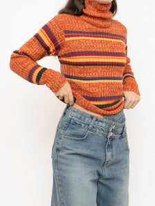 Vintage x Made in Korea x Orange Striped Knit Turtleneck (XS-M)