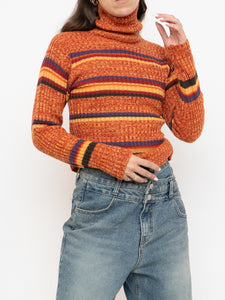 Vintage x Made in Korea x Orange Striped Knit Turtleneck (XS-M)