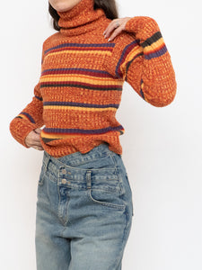 Vintage x Made in Korea x Orange Striped Knit Turtleneck (XS-M)
