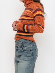 Vintage x Made in Korea x Orange Striped Knit Turtleneck (XS-M)