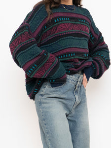 Vintage x Made in Canada x TOSANI Green, Red Patterned Raised Knit (XS-XL)