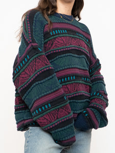 Vintage x Made in Canada x TOSANI Green, Red Patterned Raised Knit (XS-XL)