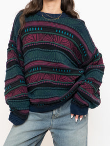Vintage x Made in Canada x TOSANI Green, Red Patterned Raised Knit (XS-XL)