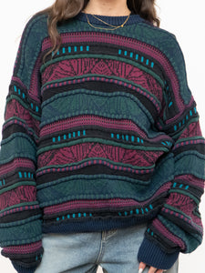 Vintage x Made in Canada x TOSANI Green, Red Patterned Raised Knit (XS-XL)