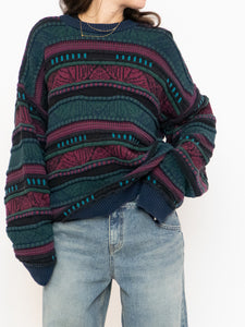 Vintage x Made in Canada x TOSANI Green, Red Patterned Raised Knit (XS-XL)