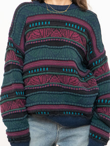 Vintage x Made in Canada x TOSANI Green, Red Patterned Raised Knit (XS-XL)