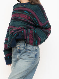Vintage x Made in Canada x TOSANI Green, Red Patterned Raised Knit (XS-XL)