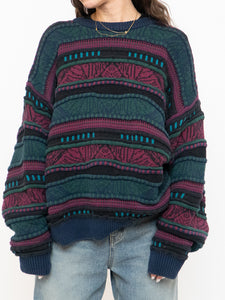Vintage x Made in Canada x TOSANI Green, Red Patterned Raised Knit (XS-XL)