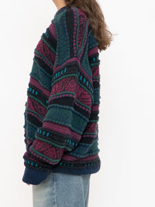 Vintage x Made in Canada x TOSANI Green, Red Patterned Raised Knit (XS-XL)