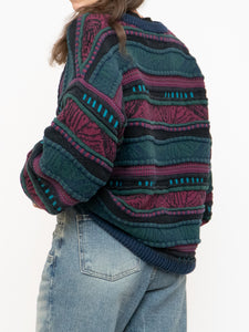 Vintage x Made in Canada x TOSANI Green, Red Patterned Raised Knit (XS-XL)