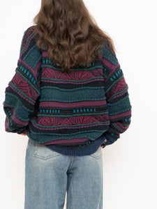 Vintage x Made in Canada x TOSANI Green, Red Patterned Raised Knit (XS-XL)