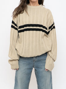 Vintage x Beige, Black Striped Acrylic Knit Sweater (XS-XL)