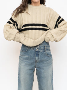 Vintage x Beige, Black Striped Acrylic Knit Sweater (XS-XL)