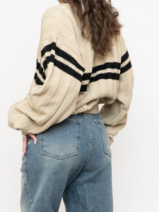 Vintage x Beige, Black Striped Acrylic Knit Sweater (XS-XL)