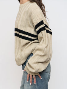 Vintage x Beige, Black Striped Acrylic Knit Sweater (XS-XL)