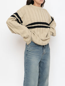 Vintage x Beige, Black Striped Acrylic Knit Sweater (XS-XL)