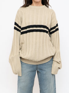 Vintage x Beige, Black Striped Acrylic Knit Sweater (XS-XL)