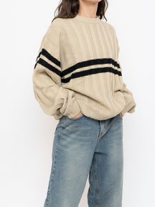 Vintage x Beige, Black Striped Acrylic Knit Sweater (XS-XL)
